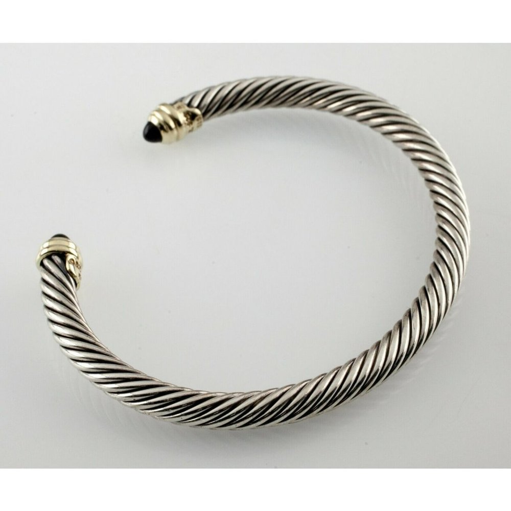 David Yurman Sterling Silver Onyx Cuff Bracelet w/ 14k Yellow Gold Accents